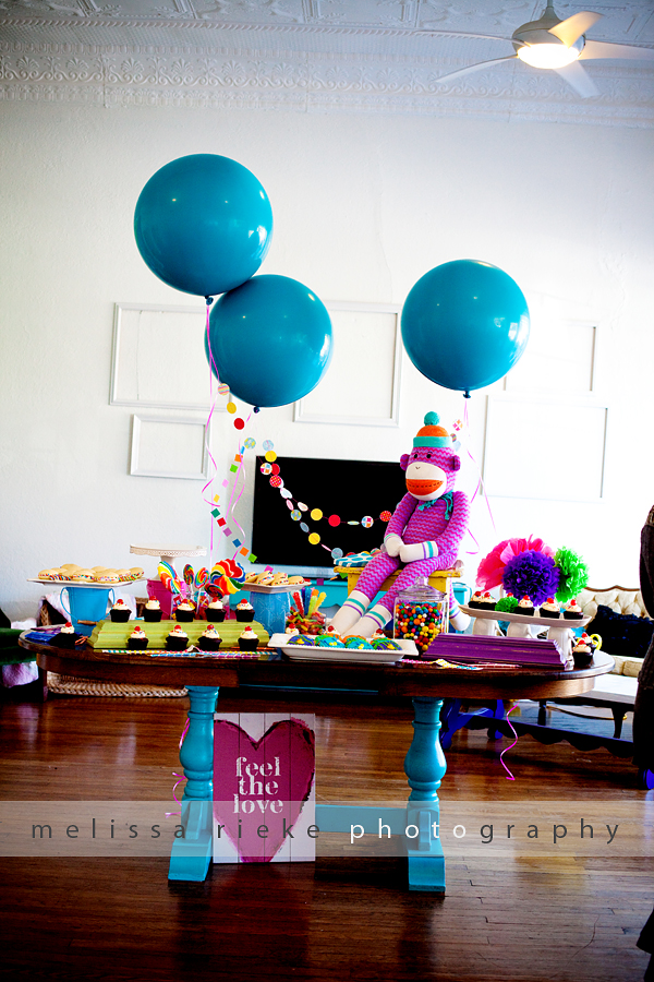 Sock Monkey Baby Shower | Bright and Colorful Gender Neutral Baby Shower | Candy | Dessert Table | Kansas City Newborn Baby Photographer