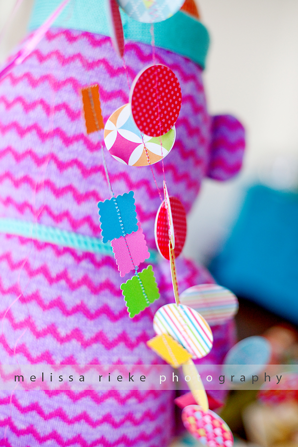 Sock Monkey Baby Shower | Bright and Colorful Gender Neutral Baby Shower | String Paper Cutout Bunting | Sewn Paper Bunting |Candy | Dessert Table | Kansas City Newborn Baby Photographer