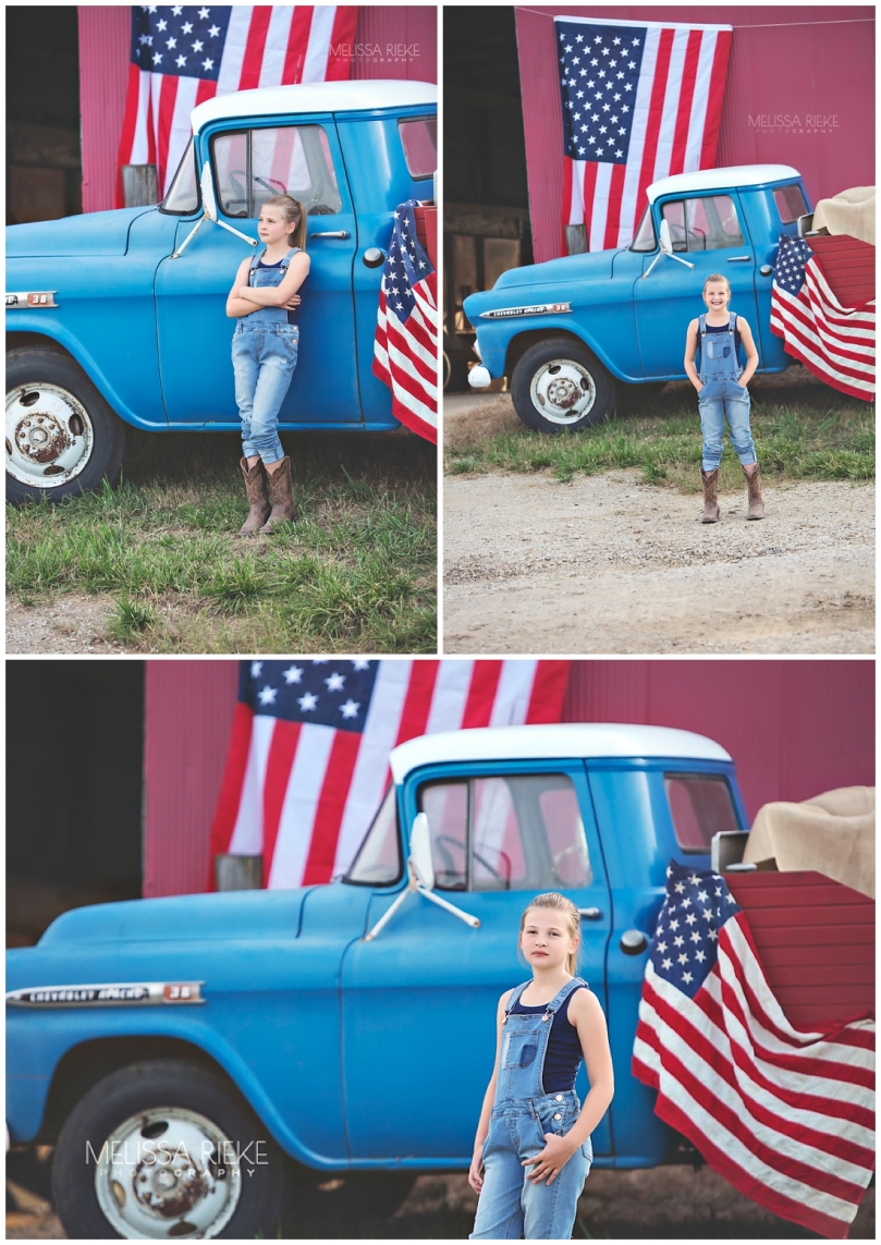 Vintage Chevy Truck Blue Flag Red Barn