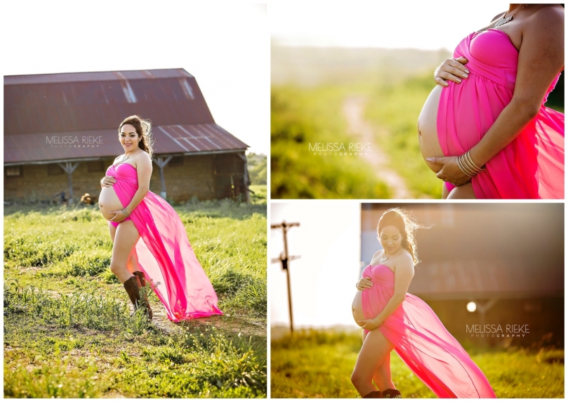 Backlit maternity pictures with fushia pink flowing gown Kansas Pregnancy Photos Pictures 