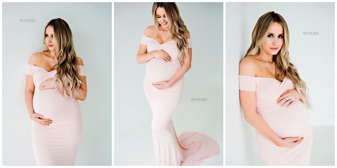 Studio Maternity Photos Pink Gown White Photography Studio Kansas City